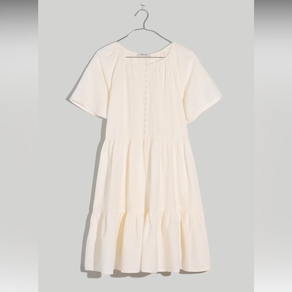 Madewell Linen Blend Flutter Sleeve Tiered Mini Dress NF890 Cream XS - Picture 1 of 9